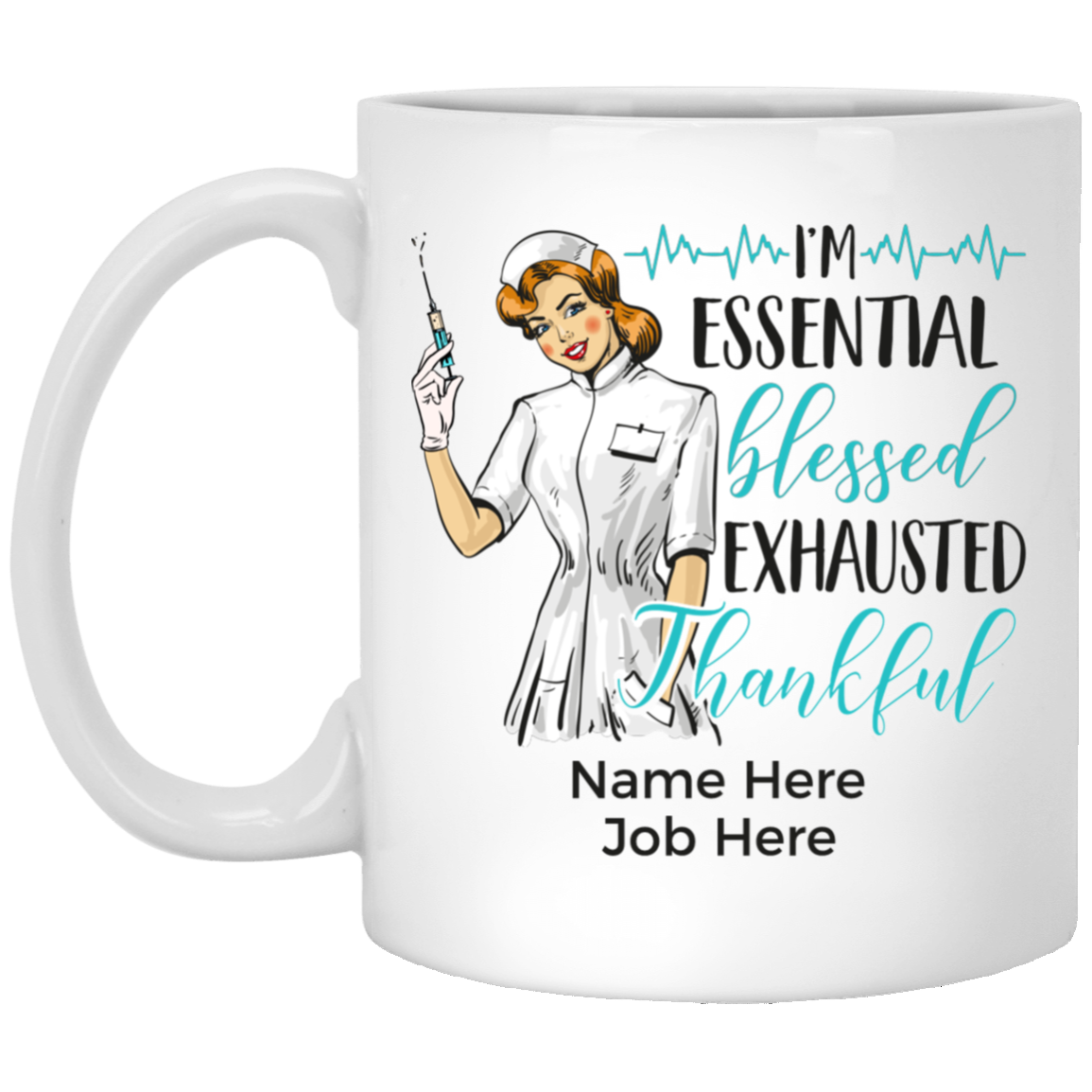 Personalized Proud Essential Workers Ceramic Coffee Mug - I'm Essential 2021 Travel Bottle, White, 11 oz. White Mug