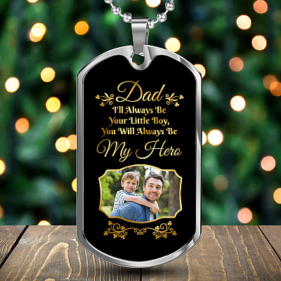 Alternative view of Custom Photo Fathers Day Gift You Will Always Be My Hero Dog Tag Pendant Necklace