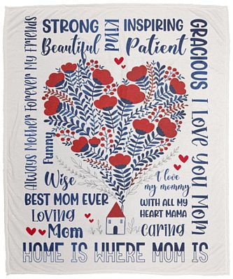 Home Is Where Mom, White, Cozy Plush Fleece Blanket - 50x60
