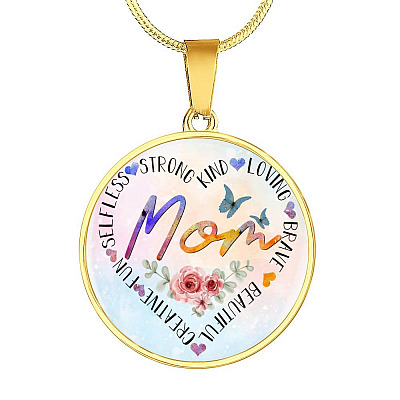 Mom Heart Words Circle Pendant Necklace - Circle Luxury Necklace (Gold Plated)