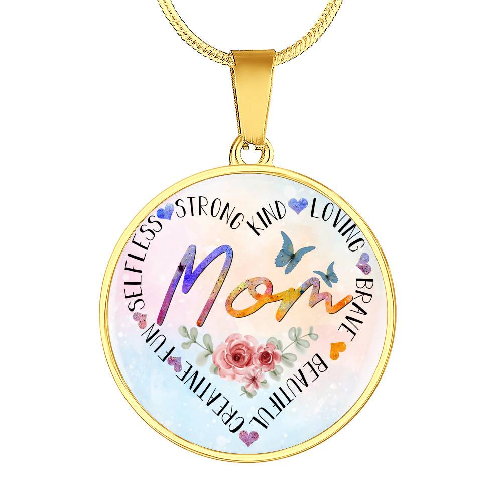 Mom Heart Words Circle Pendant Necklace - Circle Luxury Necklace (Gold Plated)