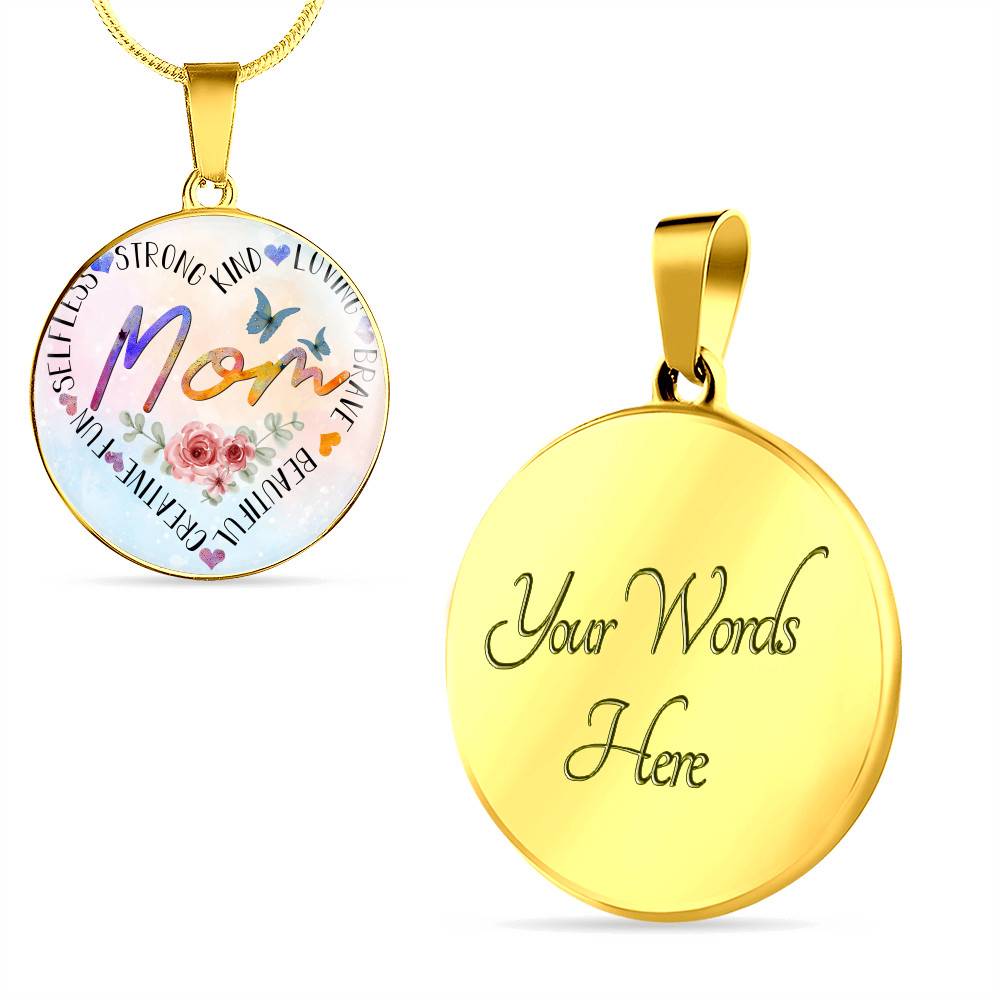 Mom Heart Words Circle Pendant Necklace - Circle Luxury Necklace (Gold Plated)
