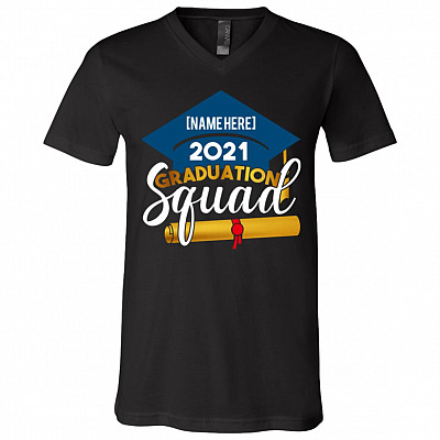 Personalized Senior 2021 Graduation Squad T-shirt - V-neck - Class of 2021 Graduate Graduation Family Shirt, Black, V-Neck T-Shirt