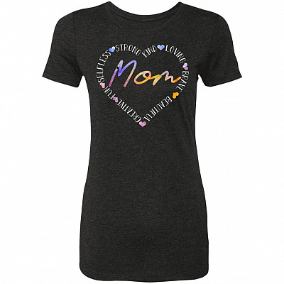 Mom Heart Words Tee, Vintage Black, Premium Ladies T-Shirt