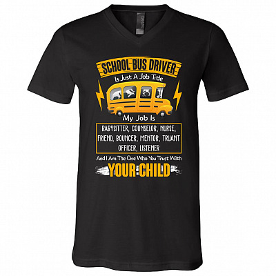 bus driver shirt, Black, V-Neck T-Shirt