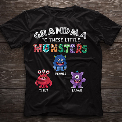 Alternative view of Personalized Grandma To These Little Monsters T-shirt - V-neck - Grandma Monster Custom Kids Name Shirt