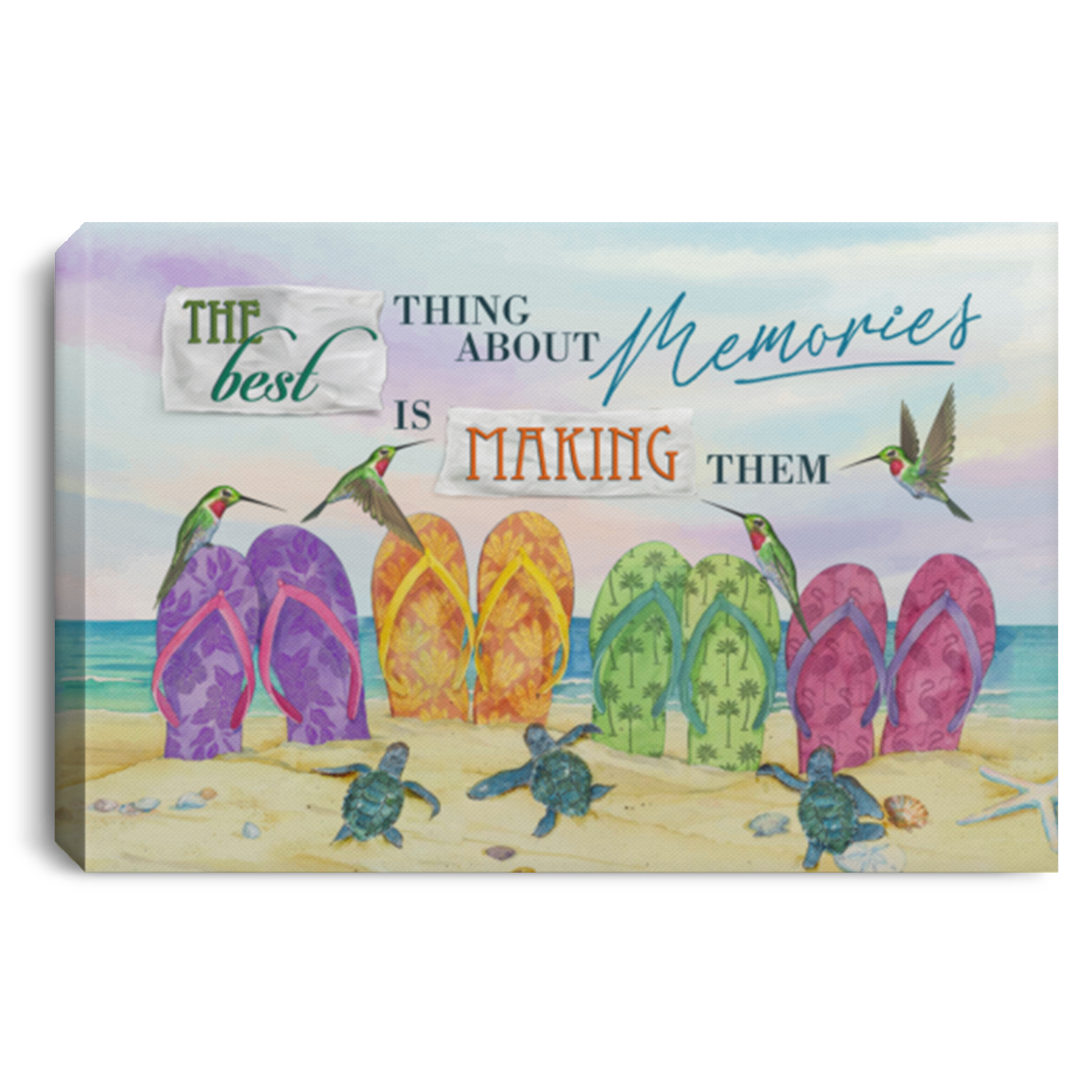 The Best Thing About Memories is Making Them Beach Flip Flops Framed Canvas - Unframed Poster, White, 0.75'' Framed Canvas