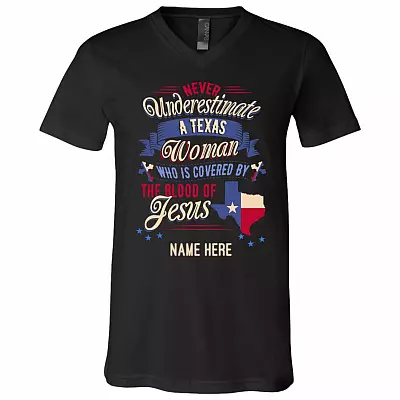 Personalized Texas Proud State T-shirt - V-neck - Never Underestimate Texas Women Shirt, Black, V-Neck T-Shirt