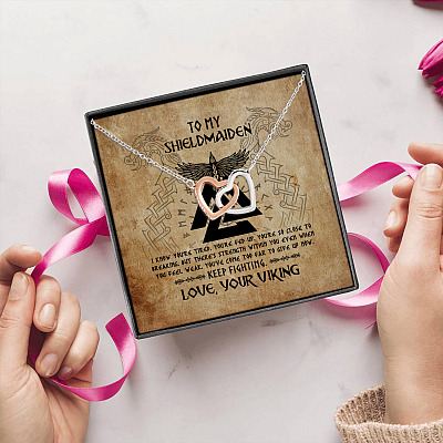 Alternative view of To My Shieldmaiden I Know You're Tired You're Fed Up Interlocking Hearts Necklace - Viking Wife Necklace