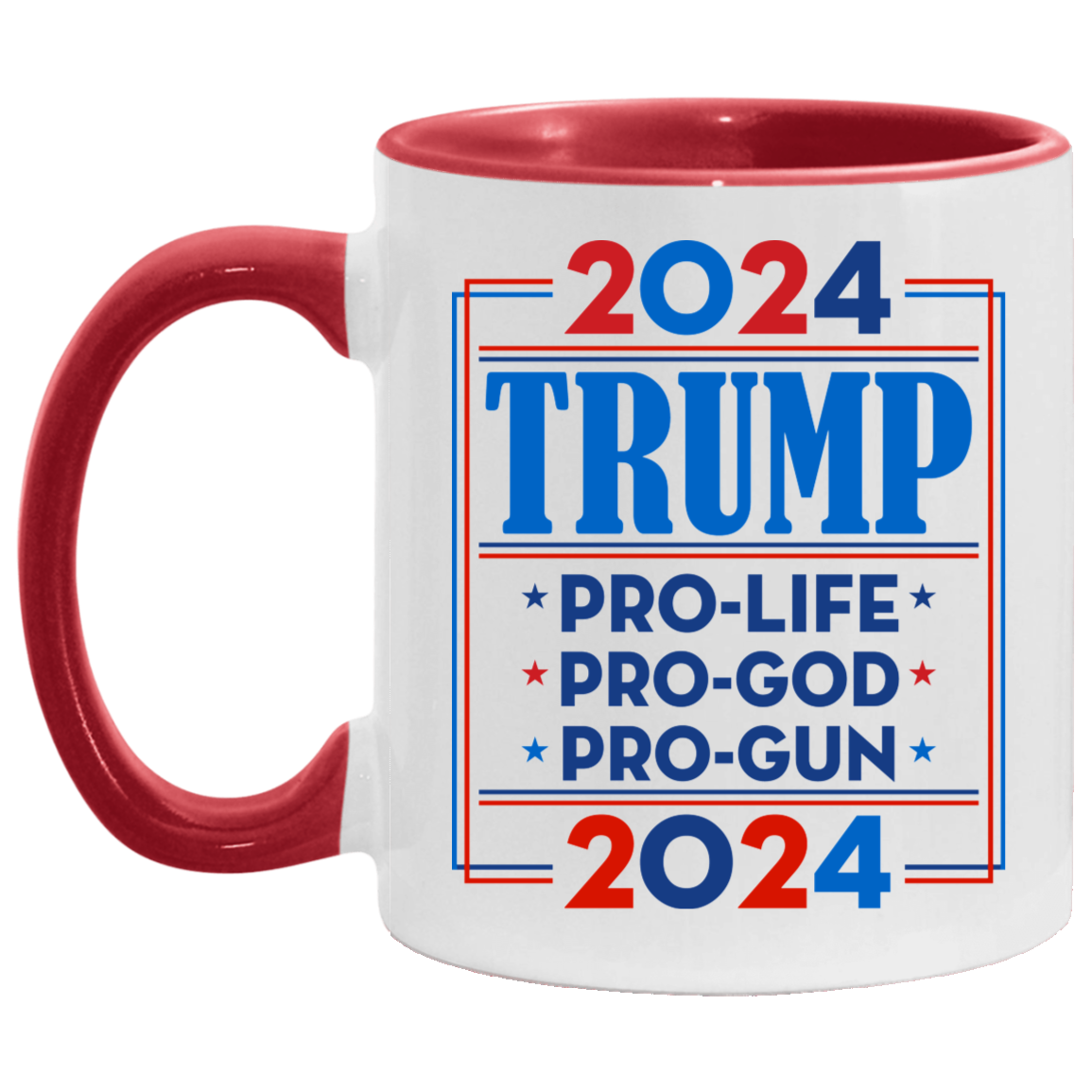 Trump 2024 Pro Trump Pro Gun Pro God - Anti Biden Accent Mug, White/Red, 11 oz. Accent Mug