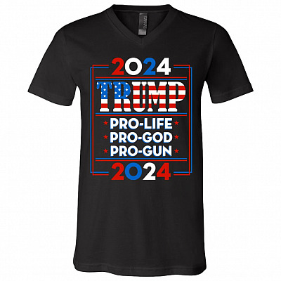 Trump 2024 Pro Trump Pro Gun Pro God T-shirt - V-neck - Anti Biden Shirt, Black, V-Neck T-Shirt