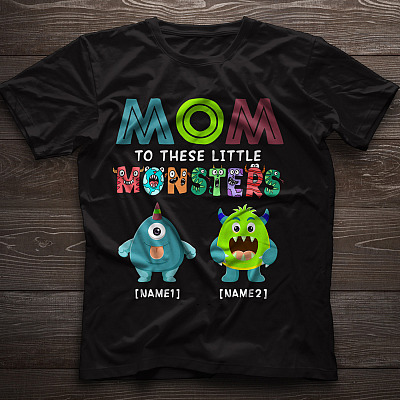 Alternative view of Personalized Mom To These Little Monsters T-shirt - V-neck - Mom Monster Custom Kids Name Shirt