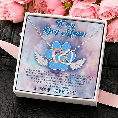To My Dog Mama Keep This Necklace Close Tor Your Heart Until We Meet Again Joined Interlocking Hearts Necklace