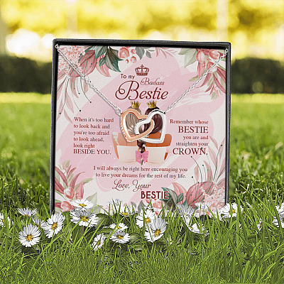 Alternative view of To My Badass Bestie Remember Whose Bestie You Are And Straighten Your Crown Joined Interlocking Hearts Necklace