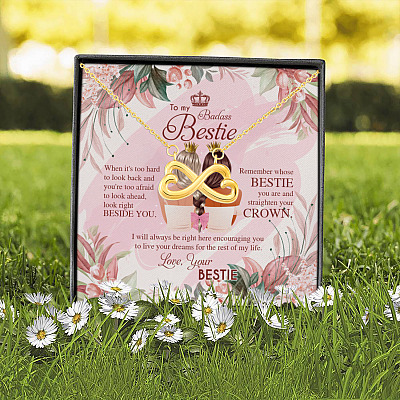 Alternative view of To My Badass Bestie Remember Whose Bestie You Are And Straighten Your Crown Infinity Heart Pendant Necklace