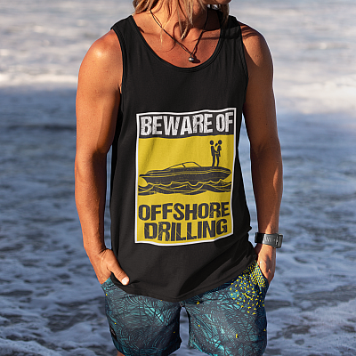 Alternative view of Beware Of Offshore Drilling Cotton Tank Top Tee