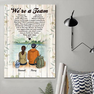 Alternative view of Personalized Fishing Lover Couple Framed Canvas - We're a Team Unframed Poster