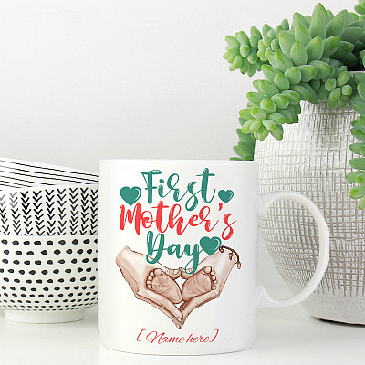 Alternative view of Personalized First Mother's Day New Mom Ceramic Coffee Mug - First Mom Water Bottle - First Time Mom Travel Mug