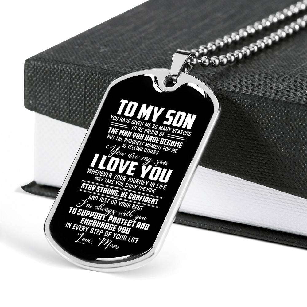 Mom To My Son You Have Given Me so Many Reasons to Be Proud of The Man Dog Tag Pendant Necklace - Dog Tag (Silver)
