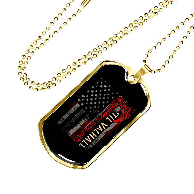 Vintage Till Valhall America Flag Dog Tag Pendant Necklace - Dog Tag (Gold Plated)