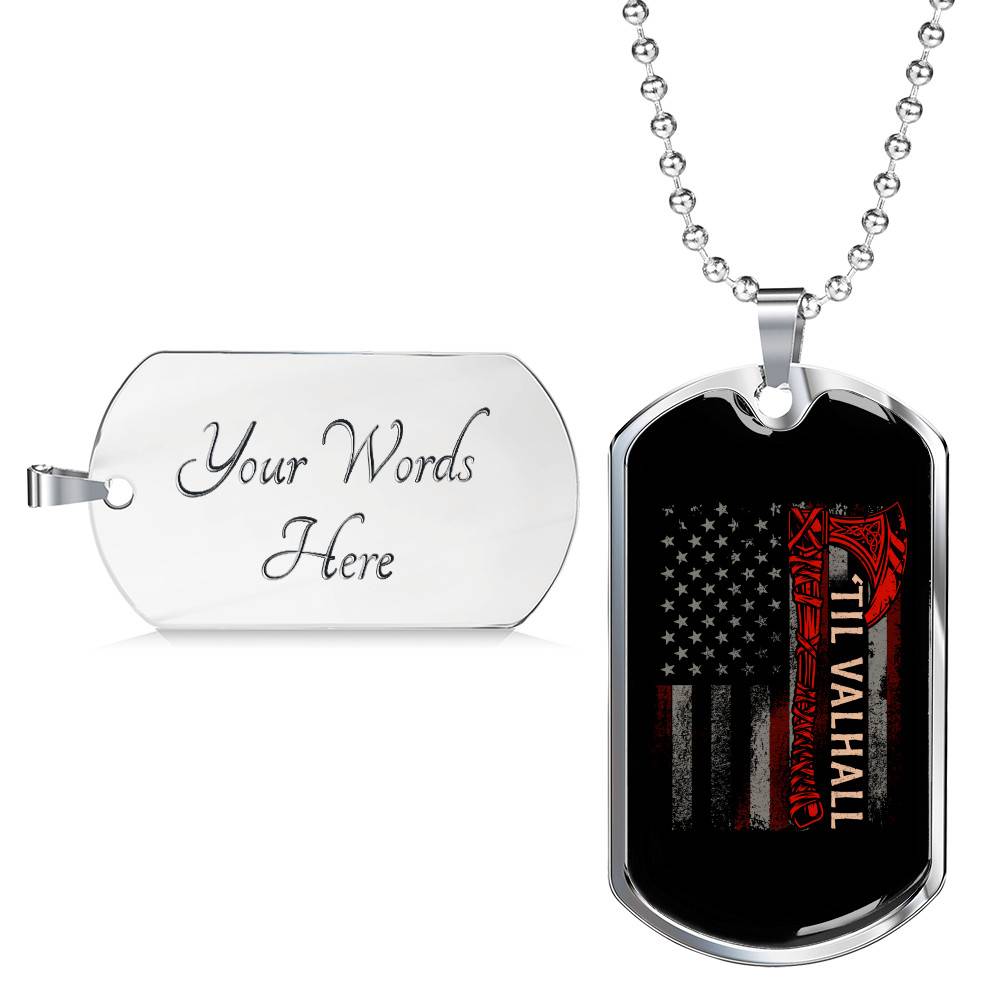 Vintage Till Valhall America Flag Dog Tag Pendant Necklace - Dog Tag (Silver)
