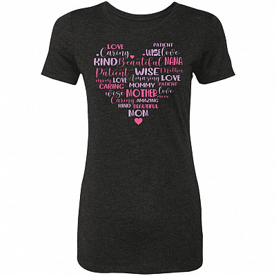 Mother Mommy Heart Words Ladies Shirt, Vintage Black, Premium Ladies T-Shirt
