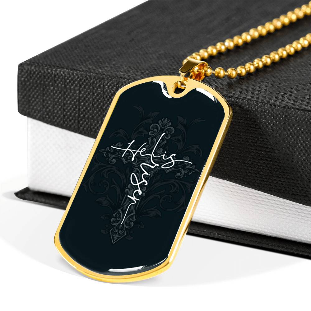 He Is Risen Cross - Christianity Gift - Christians Gift Dog Tag Pendant Necklace - Dog Tag (Gold Plated)