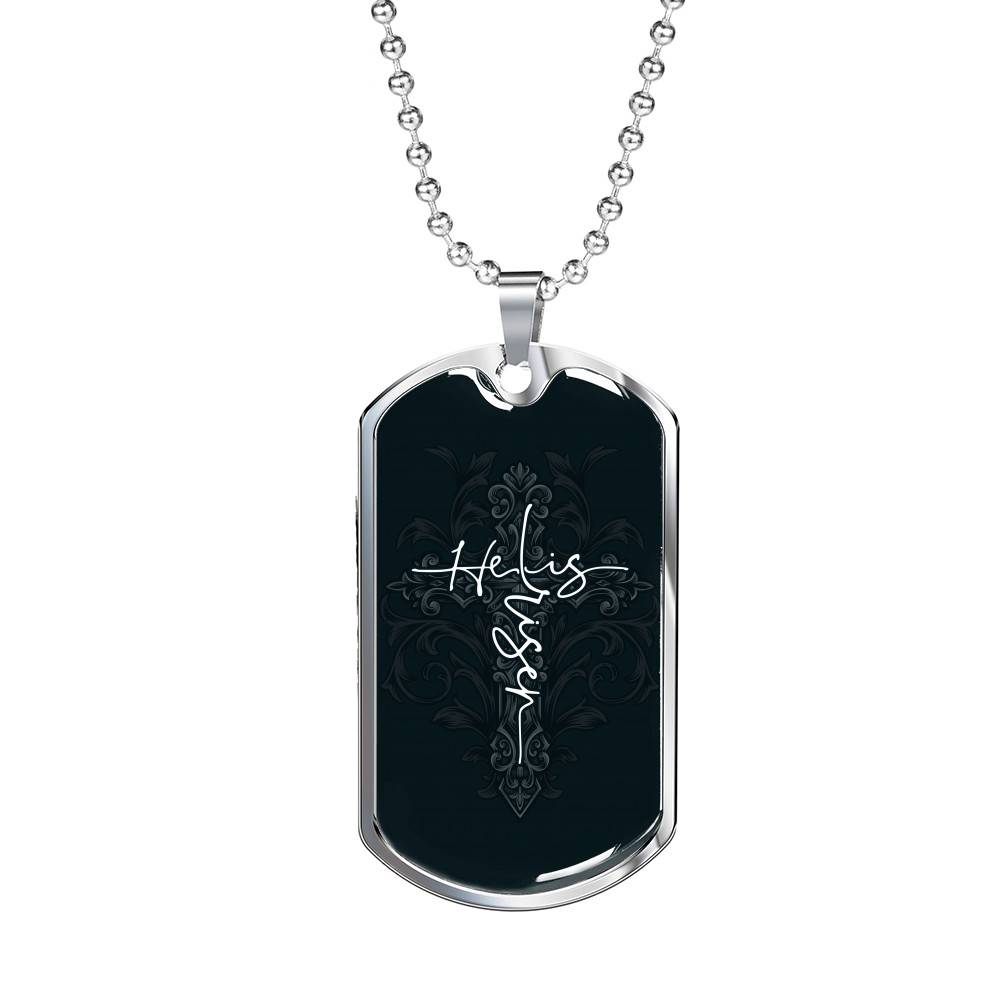 He Is Risen Cross - Christianity Gift - Christians Gift Dog Tag Pendant Necklace - Dog Tag (Silver)