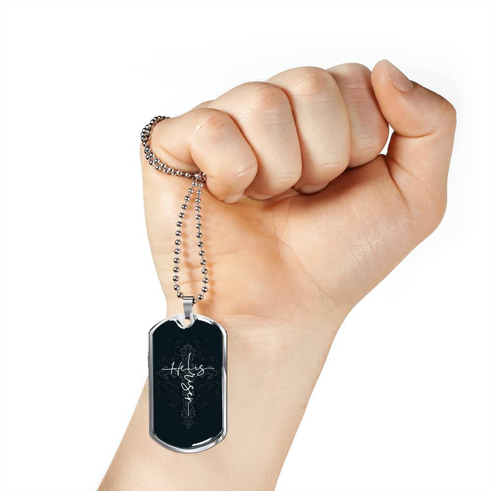 He Is Risen Cross - Christianity Gift - Christians Gift Dog Tag Pendant Necklace - Dog Tag (Silver)