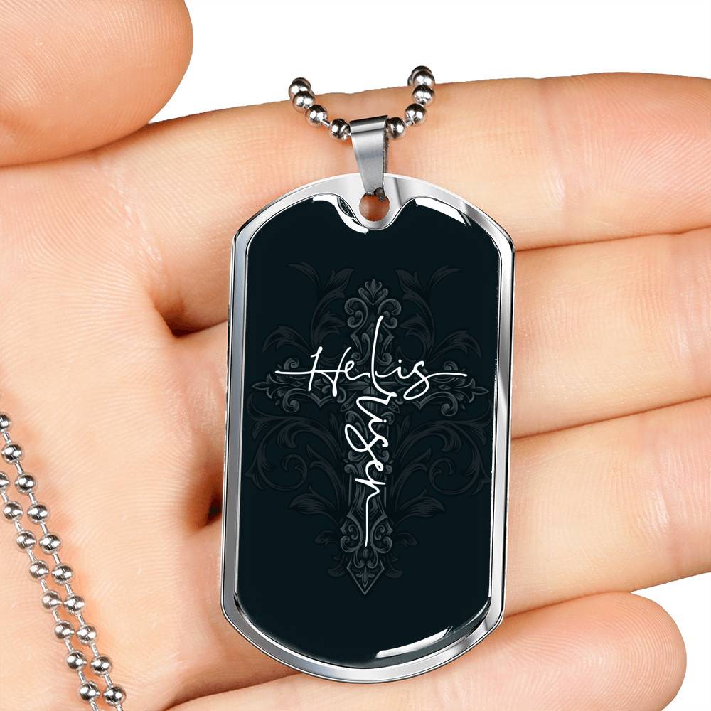 He Is Risen Cross - Christianity Gift - Christians Gift Dog Tag Pendant Necklace - Dog Tag (Silver)