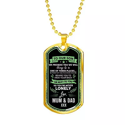 To Our Son We Promise You're Never Lonely Dog Tag Pendant Necklace - To My Son Dogtag - Dog Tag (Gold Plated)
