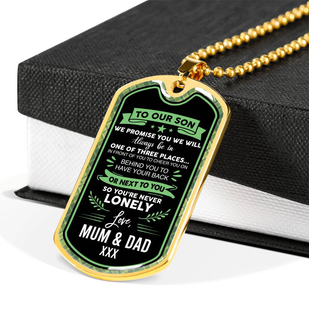 To Our Son We Promise You're Never Lonely Dog Tag Pendant Necklace - To My Son Dogtag - Dog Tag (Gold Plated)
