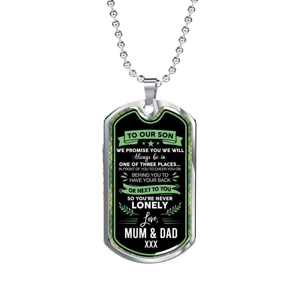 To Our Son We Promise You're Never Lonely Dog Tag Pendant Necklace - To My Son Dogtag - Dog Tag (Silver)