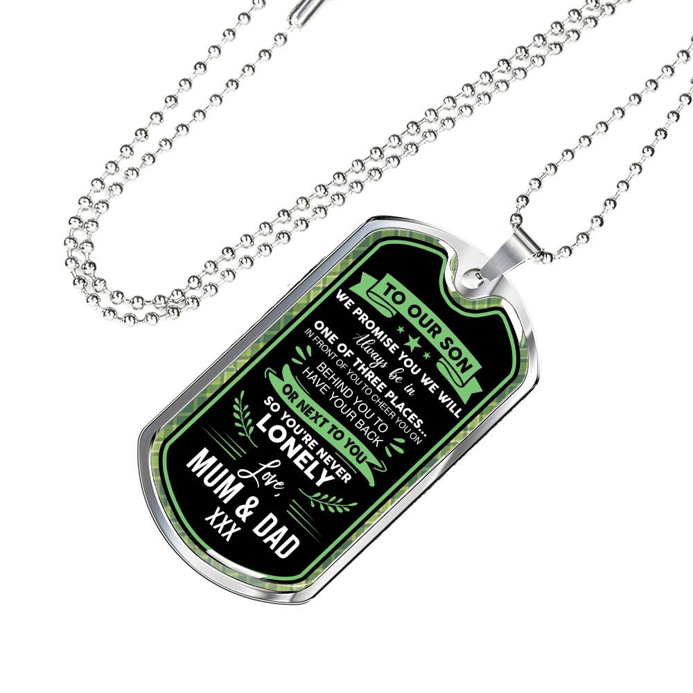 To Our Son We Promise You're Never Lonely Dog Tag Pendant Necklace - To My Son Dogtag - Dog Tag (Silver)
