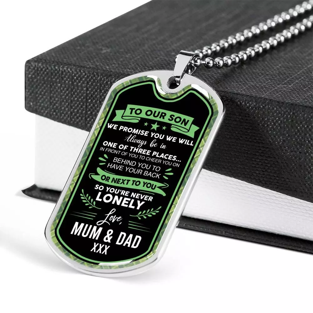 To Our Son We Promise You're Never Lonely Dog Tag Pendant Necklace - To My Son Dogtag - Dog Tag (Silver)