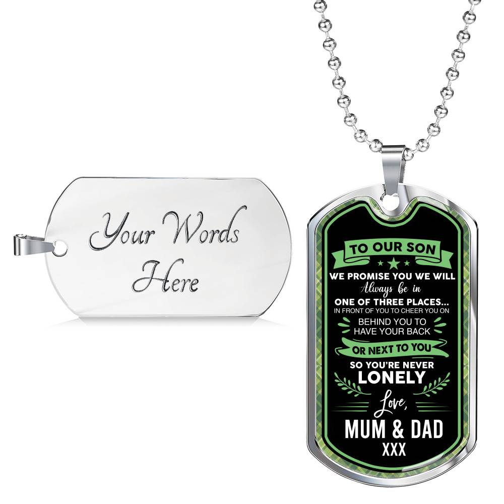 To Our Son We Promise You're Never Lonely Dog Tag Pendant Necklace - To My Son Dogtag - Dog Tag (Silver)