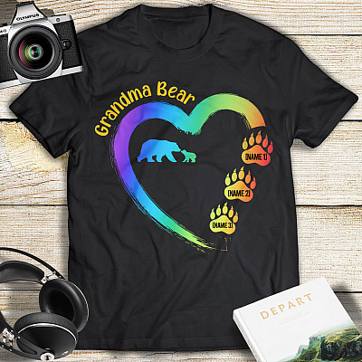 Alternative view of Personalized Grandma Bear Heart Custom Kids Names T-shirt - V-neck - Mother's Day Shirt For Grandma