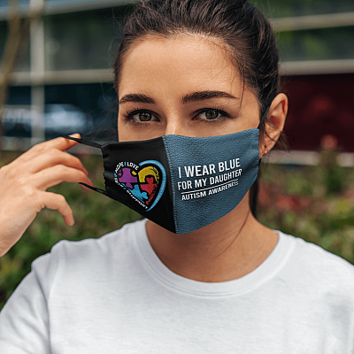 Alternative view of I Wear Blue for My Daughter Autism Awareness Washable Reusable Custom Printed Cloth Face Mask Cover