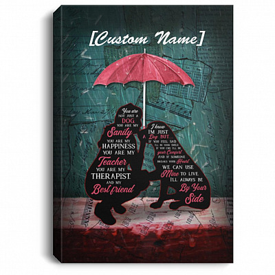 Personalized Girl And Dog, White, 0.75'' Framed Canvas