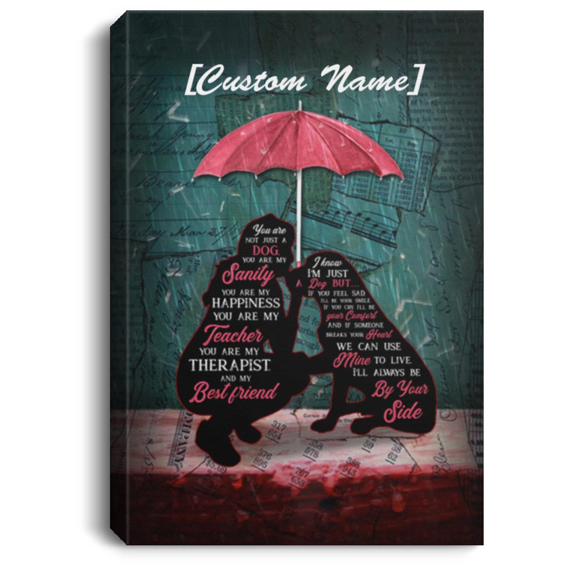 Personalized Girl And Dog, White, 0.75'' Framed Canvas