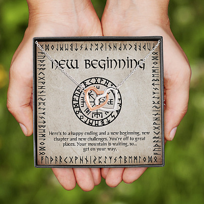 Here's To A Happy Ending And A New Begining Viking Interlocking Hearts Pendant Necklace
