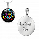 I Wear Blue for My Daughter Autism Awareness Circle Pendant Necklace - Circle Luxury Necklace (Silver)