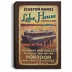 Here At The Lake House Pontoon QuoteArt, White, 0.75'' Framed Canvas