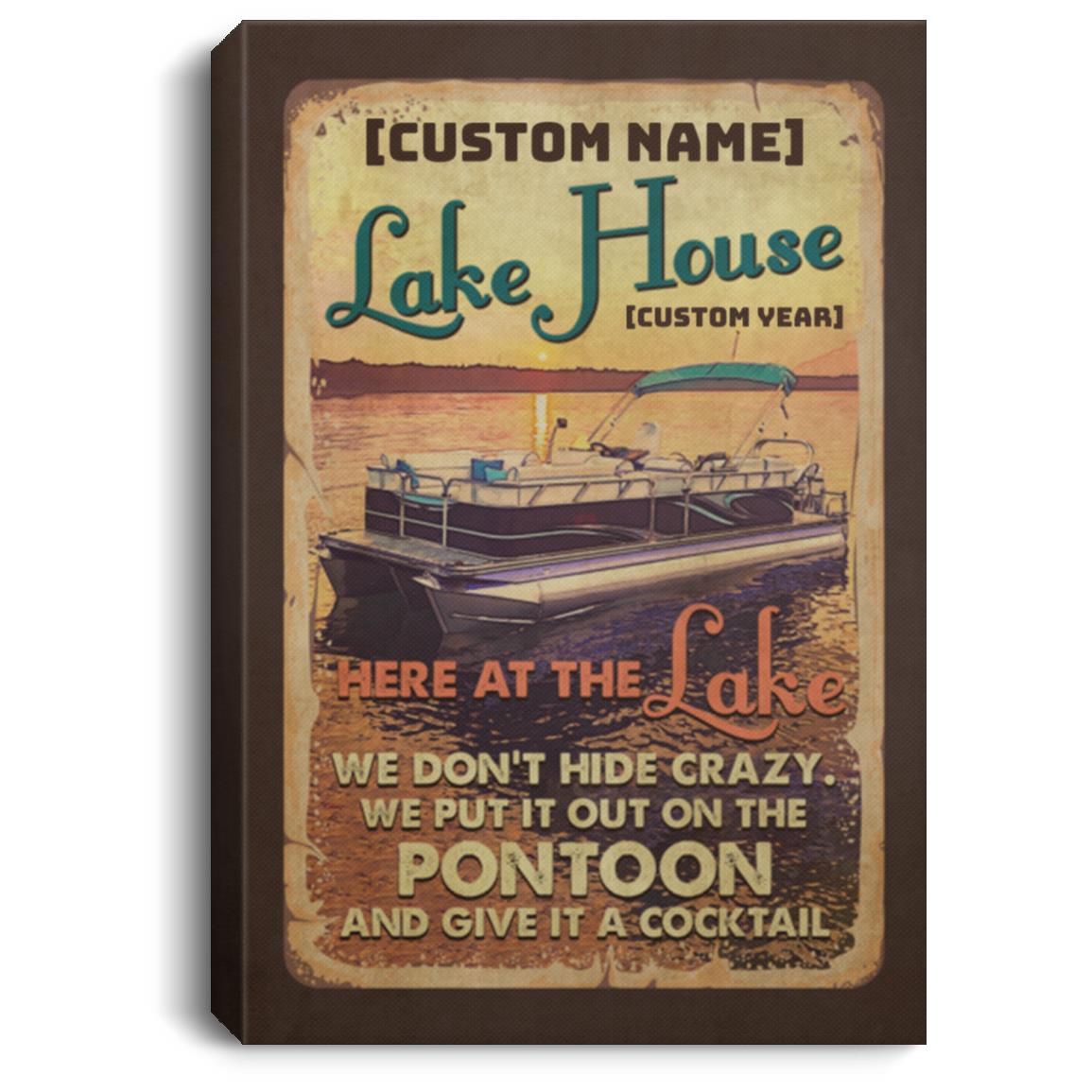 Here At The Lake House Pontoon QuoteArt, White, 0.75'' Framed Canvas