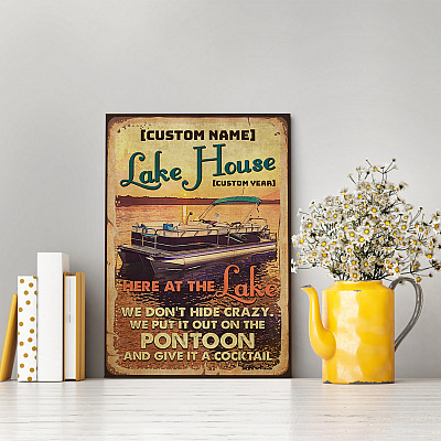 Alternative view of Here At The Lake House Pontoon Quote Personalized Canvas Poster - Funny Lake House Sign Customized Wall Art