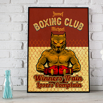 Alternative view of Funny Spirit Boxing Boxer Dog Personalized Canvas Poster - Winners Train Losers Complain Customized Wall Art