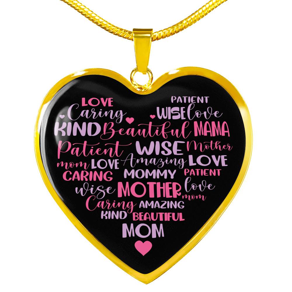 Mother Mommy Heart Words Heart Pendant Necklace - Heart Luxury Necklace (Gold Plated)