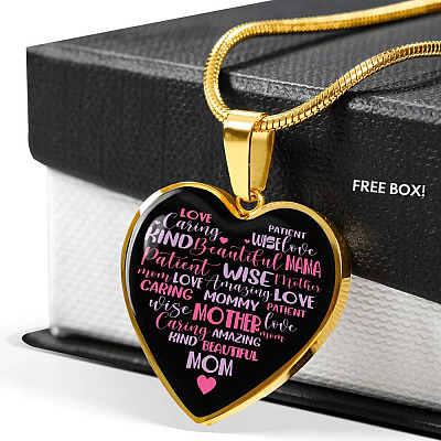 Mother Mommy Heart Words Heart Pendant Necklace - Heart Luxury Necklace (Gold Plated)