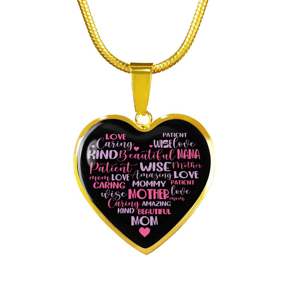 Mother Mommy Heart Words Heart Pendant Necklace - Heart Luxury Necklace (Gold Plated)