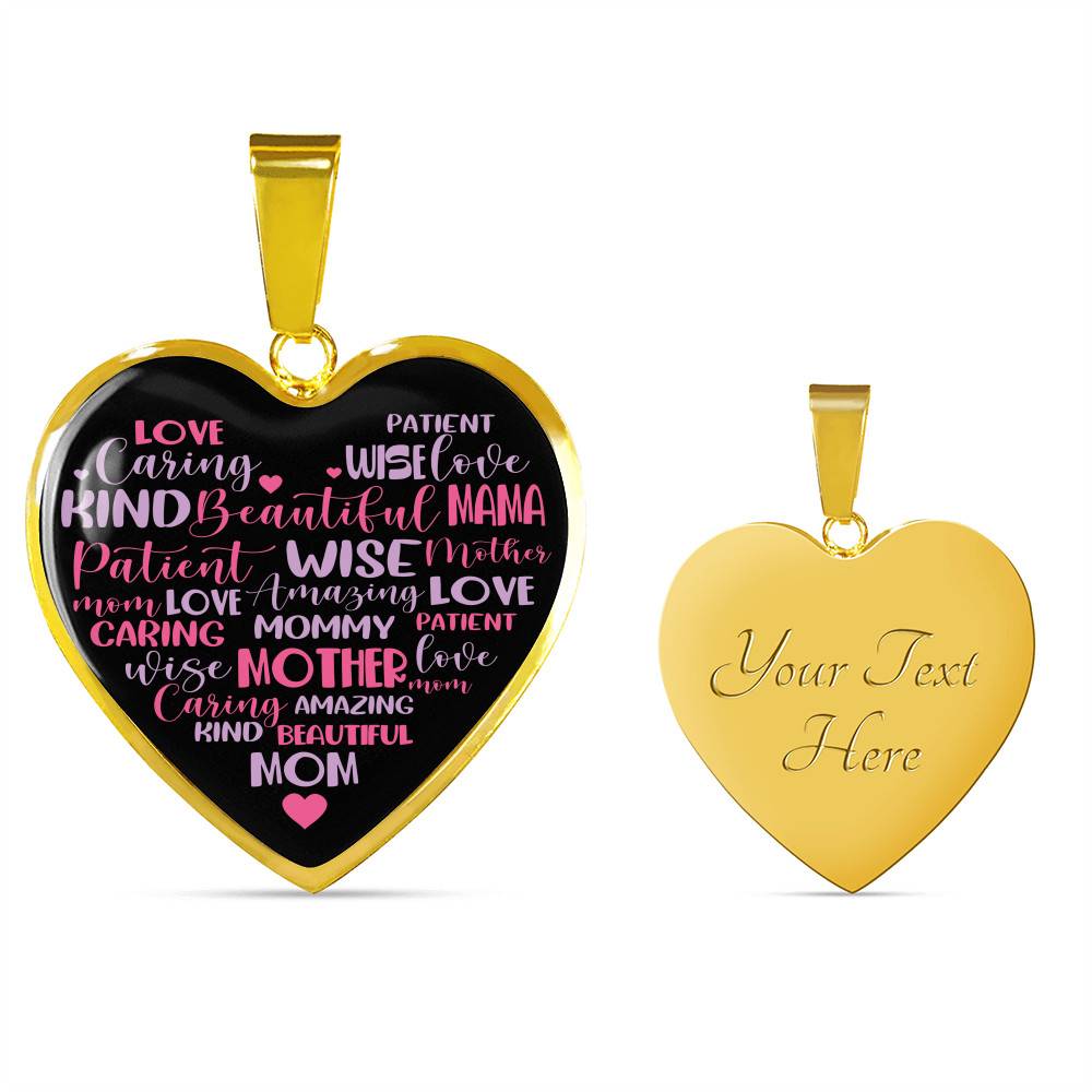 Mother Mommy Heart Words Heart Pendant Necklace - Heart Luxury Necklace (Gold Plated)